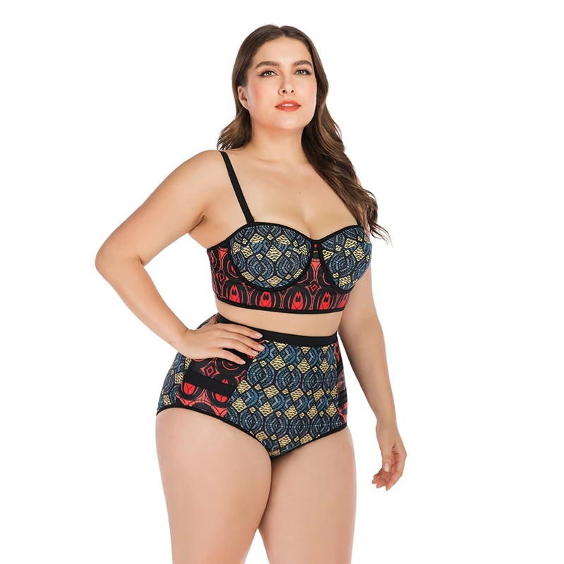 

Bikinis Women Printed Strappy High Waist Swimwear Bikini Top Bottom Lady Plus Size Swimsuit Beach Wear Swimming Suit Big Sizes