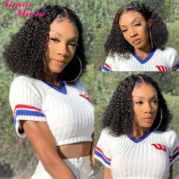 

Short Curly Bob Wig 180 Density Pixie Cut Wig Brazilian Remy Bob Lace Front Human Hair Wigs Pre Plucked With Baby Hair