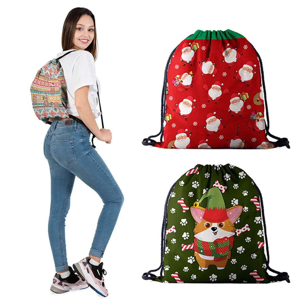 Travel Storage Bag Non-Woven Bags Drawstring Christmas Women Bag 3D Digital Print Bouquet Pocket Backpack