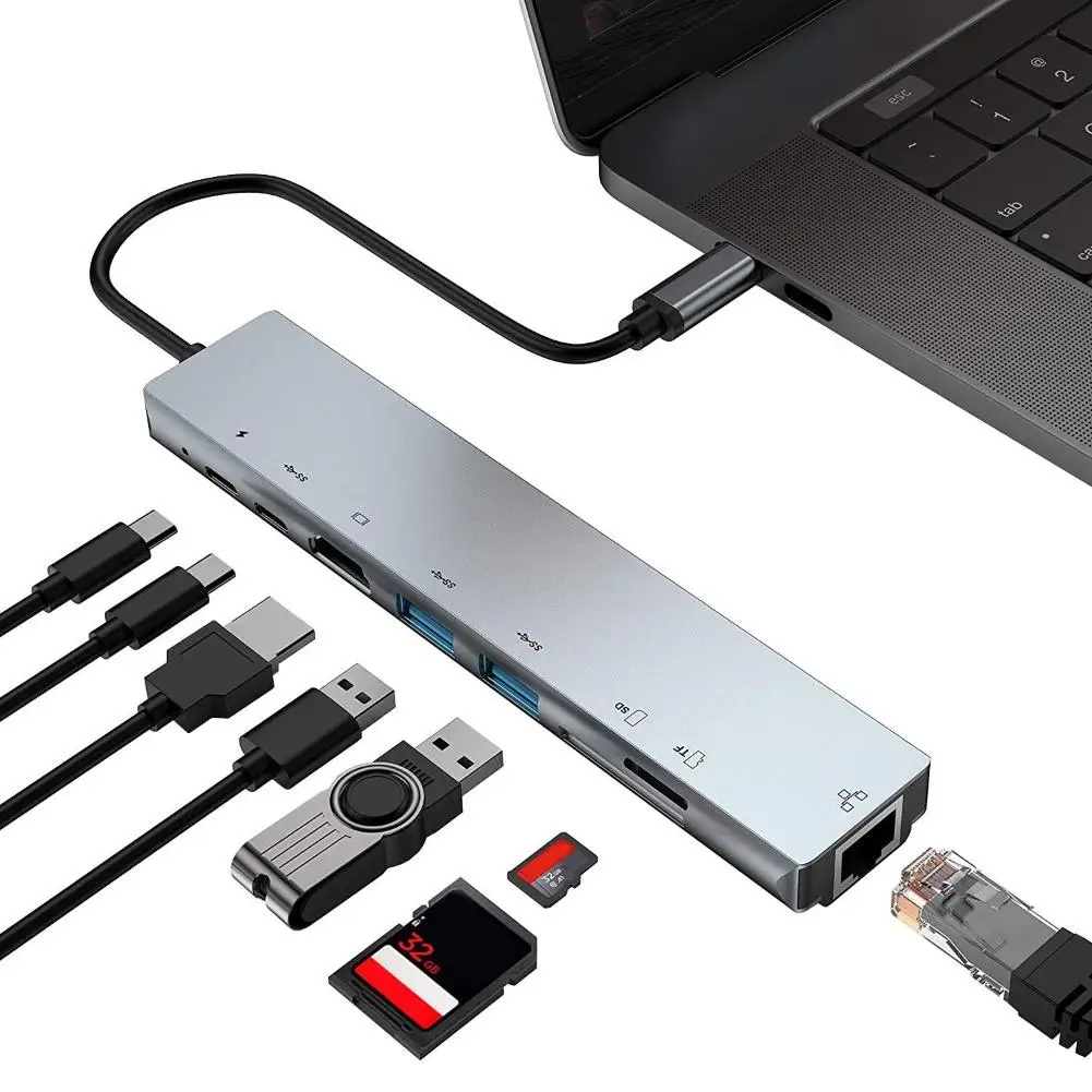 Type c to usb 8 in 1 Multifunctional Type C to 4K HDMI RJ45 USB 3 1