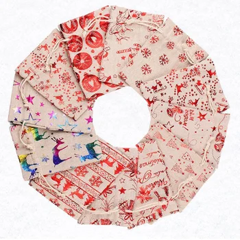 

50pc Christmas Candy Gift Bags Burlap Drawstring Gift Bags Party Favors Packaging Bag Candy Storage Bags New Year Supplies