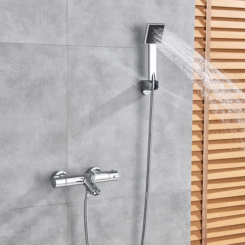 Description Picture 4 of itemBlack Thermostatic Shower Bath Mixer Set Bathroom Thermostatic Mixer Tap Hot And Cold Water Bathroom Mixer Valve Bathtub Faucet