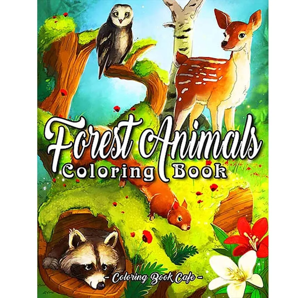 Forest Animals Coloring Book Featuring Cute Woodland Animals, Charming Birds, Beautiful Flowers and Forest Scenes 25-page