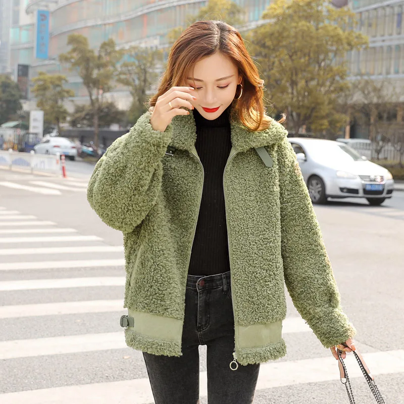 

Ozhouzhan Fashion ke li rong Coat Women's 2019 Fall And Winter Clothes New Style Lambs Wool Fur Coat Slimming Fashion