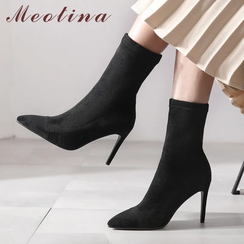 

Meotina Autumn Ankle Boots Women Kid Suede Stiletto Heel Short Boots Mixed Colors Extreme High Heel Shoes Female 2019 Size 34-39