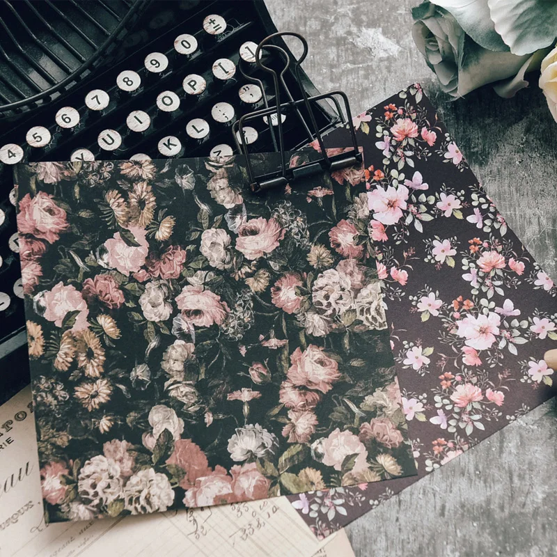 24Sheets/Set Vintage Flower Material Ppaper DIY Scrapbooking Journal Base Collage Photo Props Gift Wrapping Decoration Paper