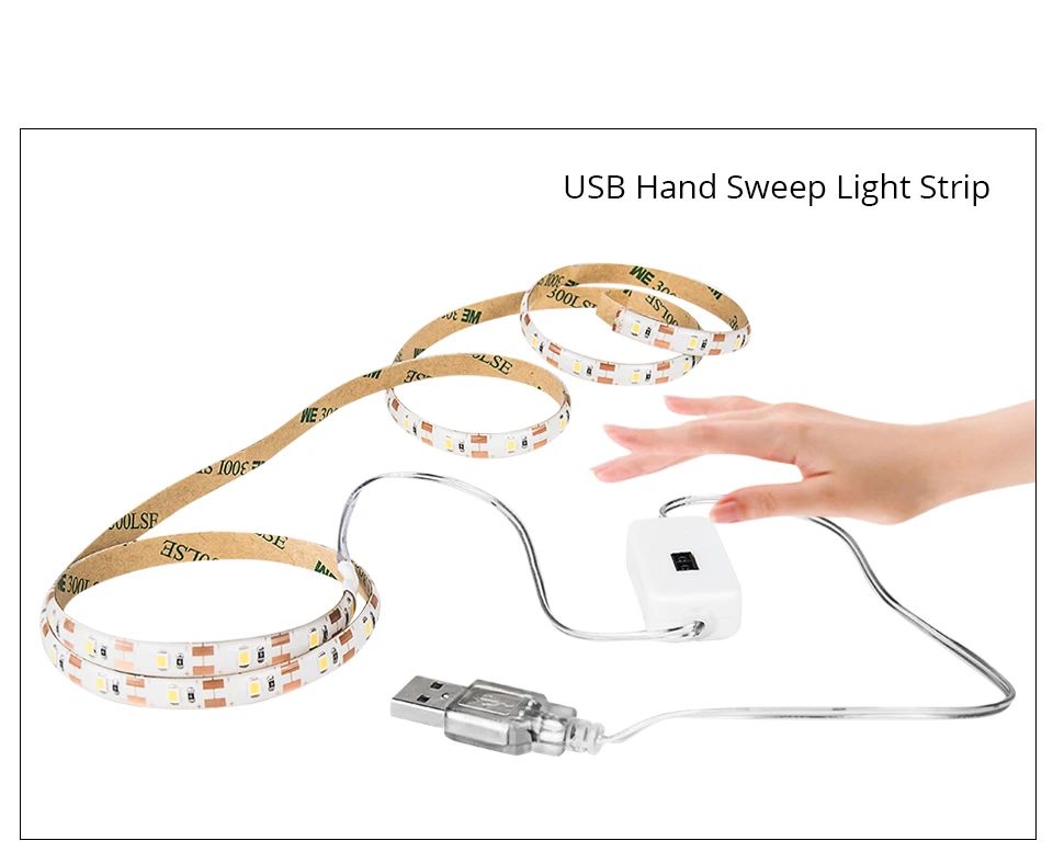 YX03-sweep-strip-u USB СВЕТОДИОДНЫЙ светильник для помещений с датчиком движения PIR, гибкая лента, 5 В, светодиодный, водонепроницаемая лампа, 1 м, 2 м, 3 м, 2835SMD, 4AAA, питание от батареи - Испускаемый цвет: YX03-sweep-strip-u