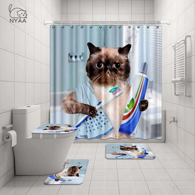 NYAA 4 шт. Британский короткошерстной Кот душ занавеска пьедестал коврик крышка для