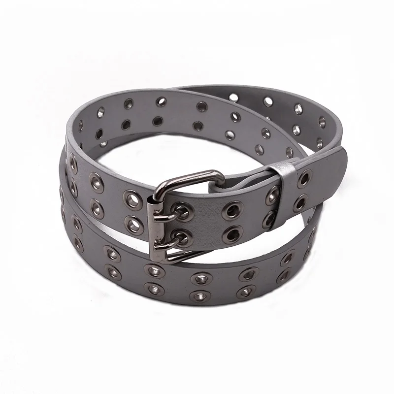 silver 2k belt Женский ремень в стиле панк, модный, женский, регулируемый, черный, с двойными ушками, с пуговицами, кожаный пояс, индивидуальный джинсовый ремень - Цвет: silver 2k belt