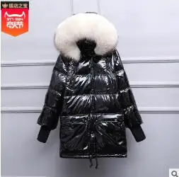 Зимнее женское пальто из белой утки, большой воротник из натурального меха енота, с капюшоном, свободное, глянцевое, из лакированной кожи, зимняя одежда, водонепроницаемая - Цвет: white