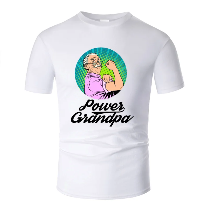 Повседневная мужская футболка с надписью «power grandpa» на заказ, одежда, новинка, Мужская футболка для фитнеса, комиксы, высокое качество - Цвет: Men-White