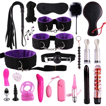 Sex Games Whip Gag Nipple Clamps Sex Toys For Couples Exotic Accessories Sexy Leather BDSM Kits Plush Sex Bondage Set Handcuffs 5