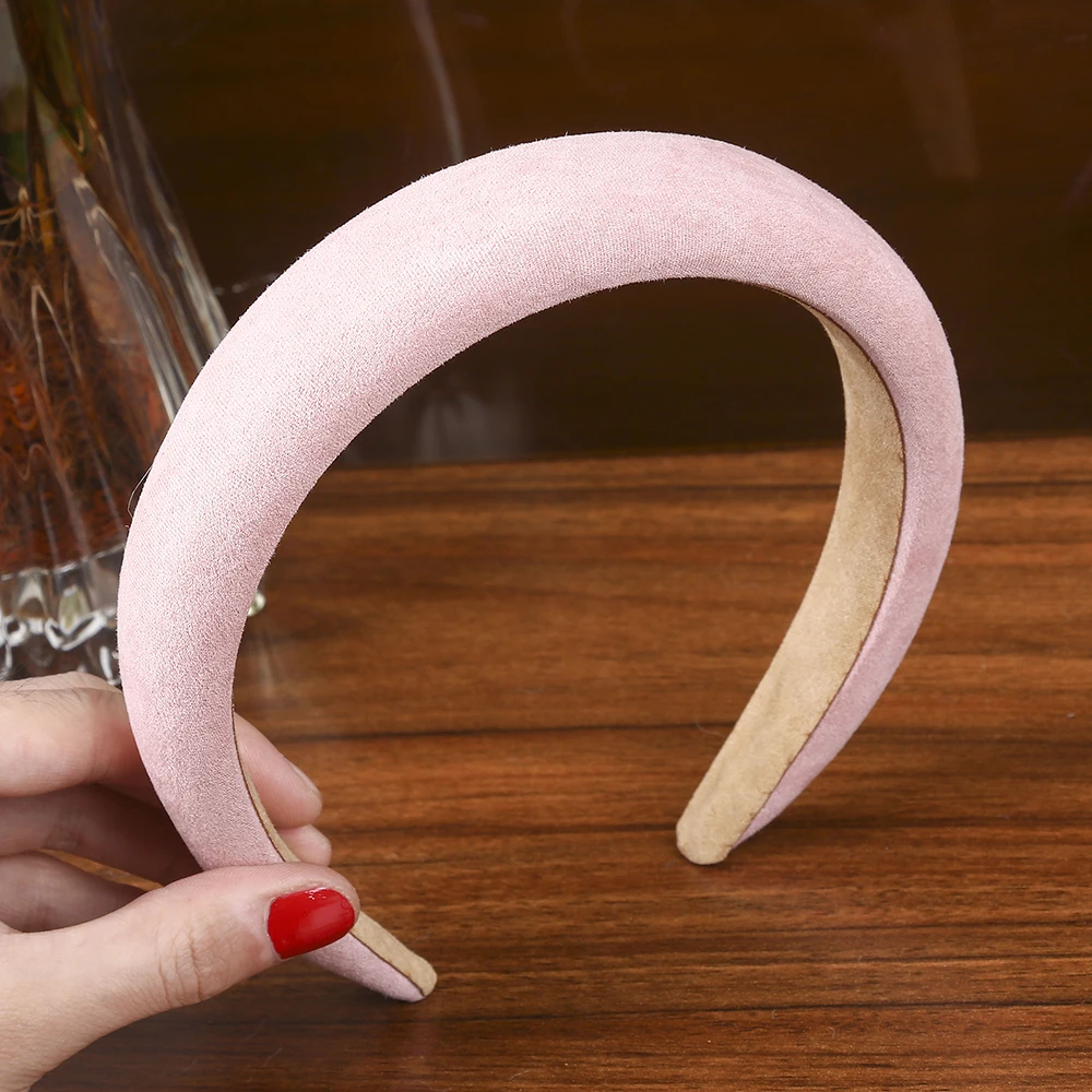 Levao губчатая Мягкая повязка на голову, однотонные замшевые обручи для волос для женщин и девочек, аксессуары для диких волос, ободок для волос - Цвет: Розовый