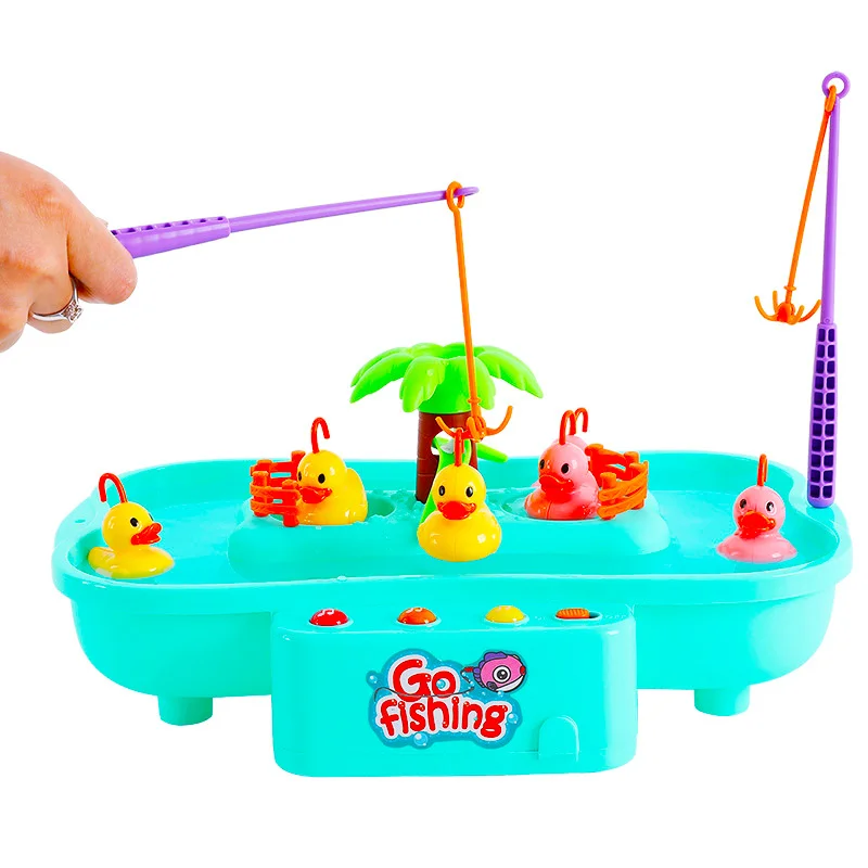 

Children Fishing Toys Baby Cartoon Water Sets W Music Rotating Fishing Ducklings Parent-child interactive game Kids holiday gift