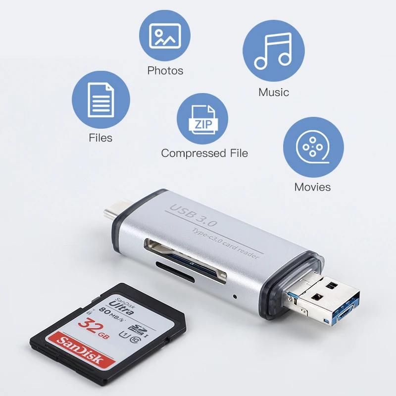 KUULAA Тип C OTG кард-ридер с USB женский интерфейс для ПК USB 3,0 чтение TF кард-ридер адаптер Компьютерные аксессуары