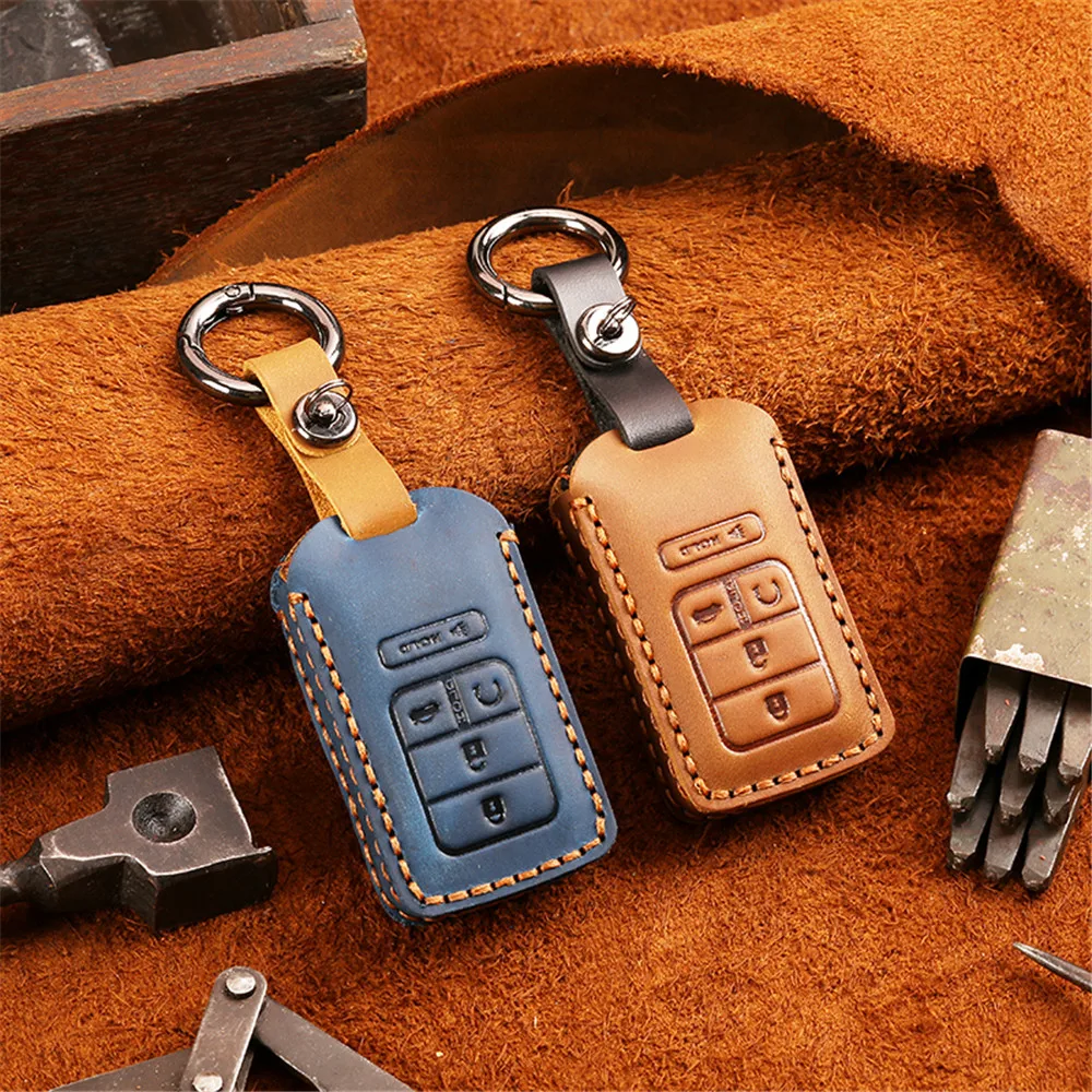 

Genuine Leather Car Key Fob Remote Skin Cover Case For Honda 2018 2019 Pilot Accord Civic CRV 5 Button Keyless Fob Car Styling