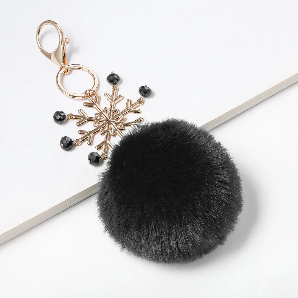 Брелок для ключей с меховым шариком для женщин Модный креативный плюшевый мешок снежинки подвеска цепочка для ключей для женщин рождественские подарки для женщин