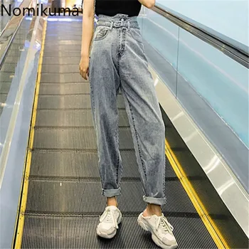 

Nomikuma Korean Belt High Waist Women Jeans Long Pants 2020 New Autumn New Trousers Causal Demin Pant Pantalones De Mujer 6B910