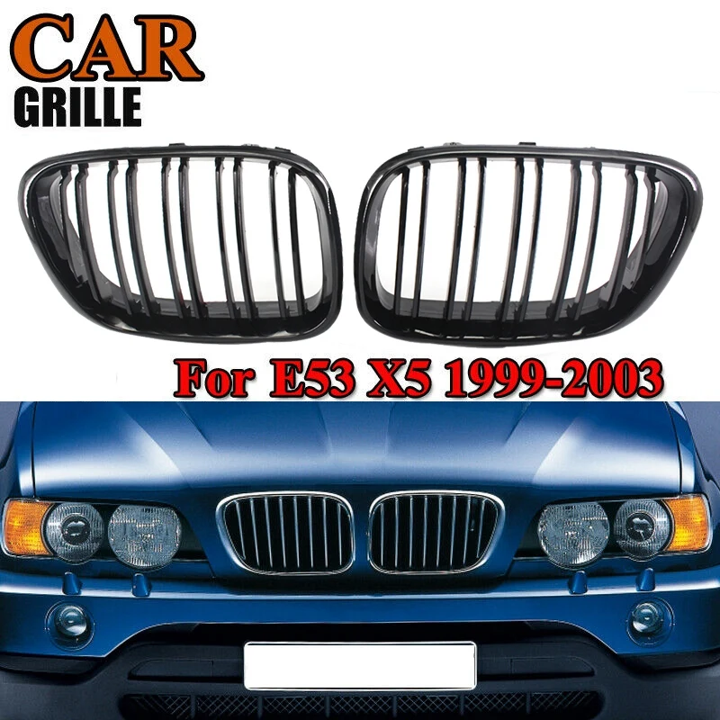 AP68-Front Grill Grilles Kidney Replacement for BMW X5 E53 1998-2003 Double Slat Sport Style Gloss Black | Автомобили и мотоциклы