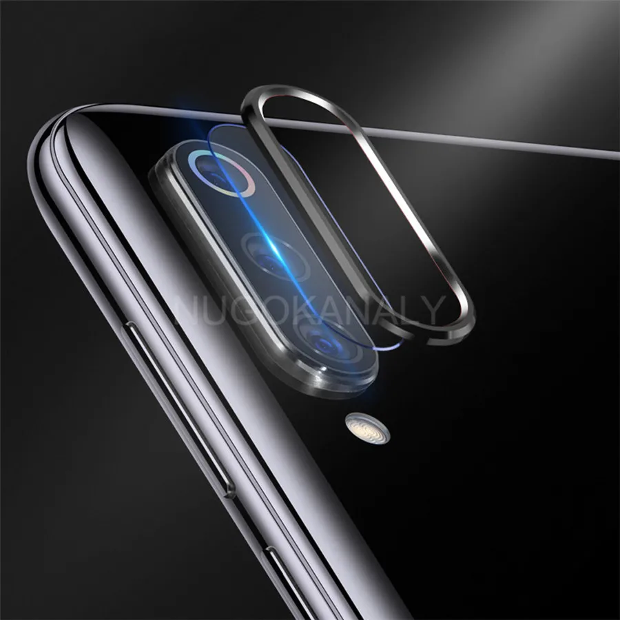 Tempered Glass+ Metal Protective Ring for Xiaomi Mi A3 9 Lite CC9 CC9e Camera Lens Screen Protector Protection Film Cover Case