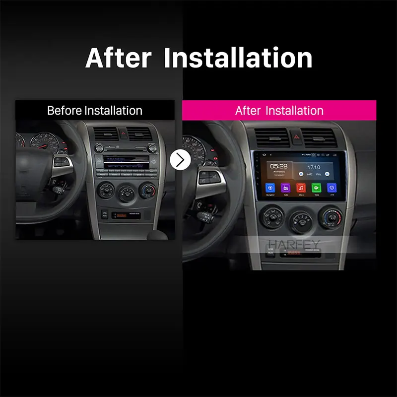Harfey " Android 9,0 Автомобильный gps мультимедийный плеер радио для Toyota COROLLA 2006-2011 1Din головное устройство в тире поддержка DVR OBD2 музыка