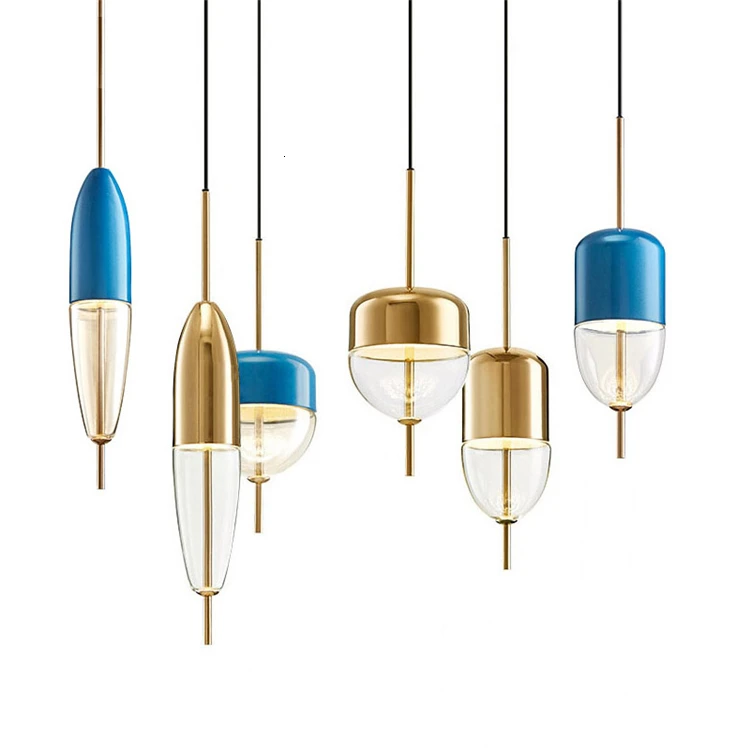 

Shenzhen Industry Iron Blue Finish Lighting Fixture Interior Decor Hanging Lamp With Clear Glass Diffuser , Ce Certificate