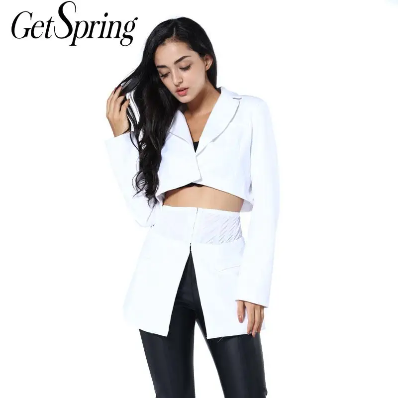 Женский комплект GETSPRING белый укороченный пиджак костюм для женщин из 2 предметов