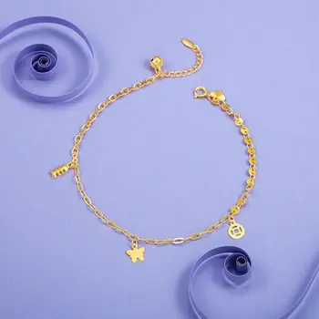

MxGxFam 28 cm Lovely Butterfly Charm Summer Anklet Bracelets For Women 24 k Pure Gold Color Lead and Nickel Free