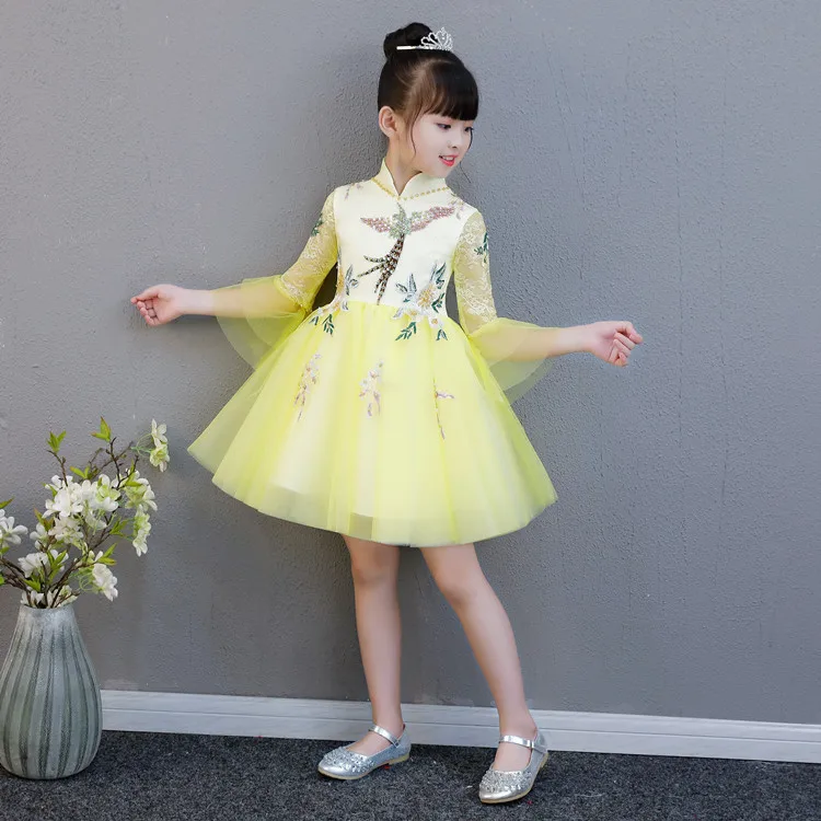 

Children Short Formal Dress Princess Dress Puffy Yarn Flower Boys/Flower Girls Wedding Dress Girls Piano Costume Small Host Late
