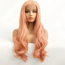 Золотой Розовый натуральный волнистый синтетический парик фронта шнурка Glueless 13*3 дюйма жаропрочное волокно средний пробор волос для женщин