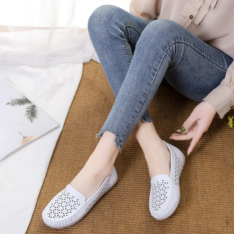 Nurse shoes women new summer breathable flat bottom hollow white soft-soled sandals shoes for women