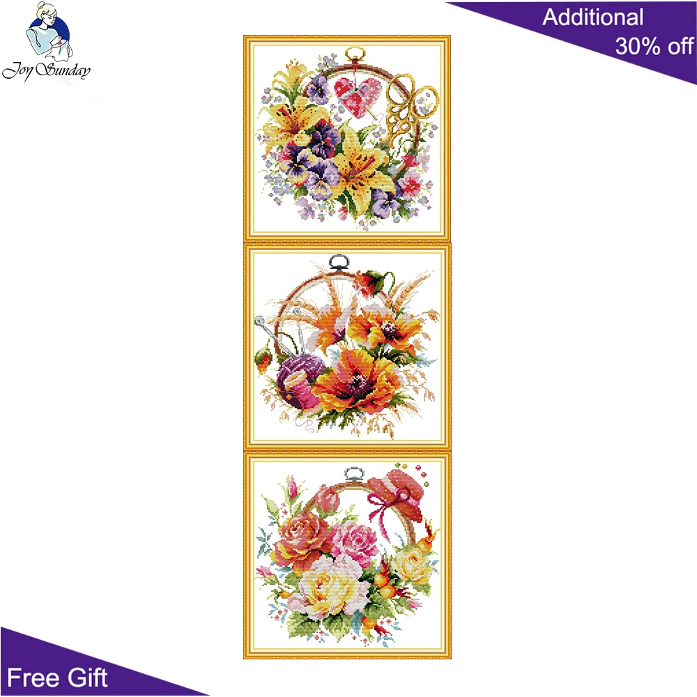 Joy Sunday Flower Basket Lily Red Poppy Rose H847 H848 H849 Stamped and Counted Home Decoration Flowers Cross Stitch Kits | Дом и сад