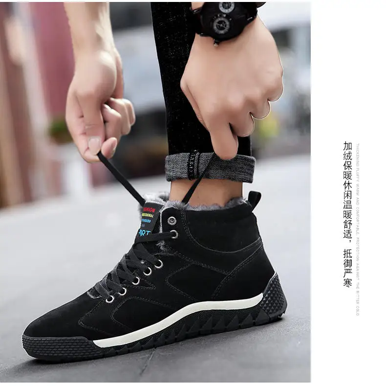 Men Shoes Winter Casual Boots for Men Fur Lace Up Warm Snow Boots Outdoor Fashion Flat Mens Shoes Big Size 47 Scarpe Uomo 43