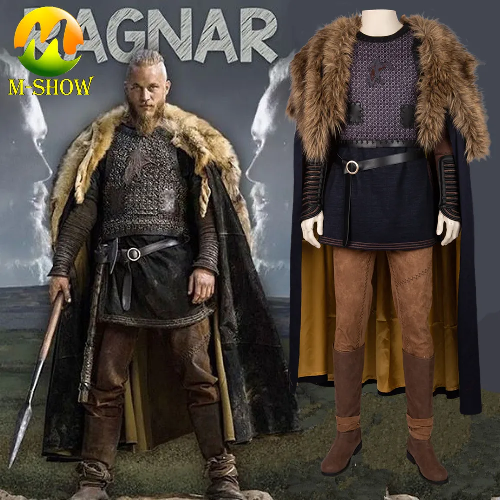 

Vikings Cosplay Costume Ragnar Lothbrok Outfit Cloak Boots Halloween Costumes for Adult Men Custom Made