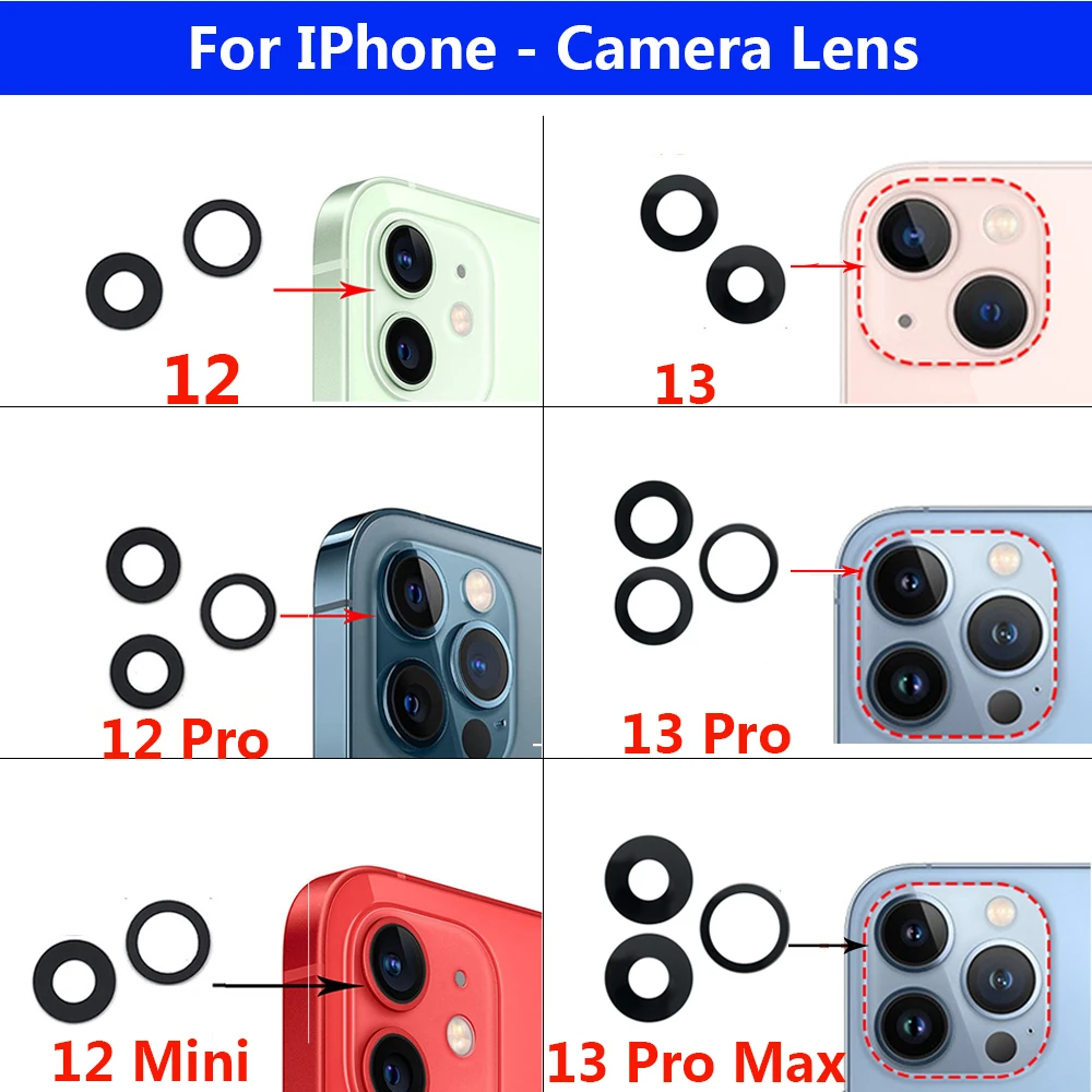 For Iphone 7 8 11 12 13 Plus Pro Max Camera Lens Back Camera Glass Lens With Glue Replacement For Iphone 12 Pro X Xr Xs Mini Max Mobile Phone Flex Cables Aliexpress