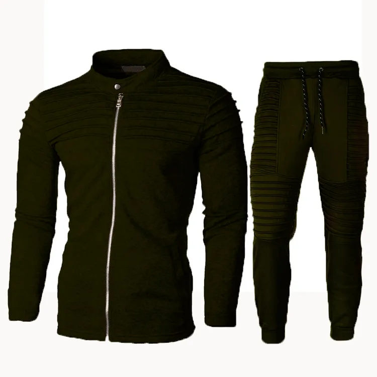 army green Комплект из двух предметов, толстовки+ штаны, мужские зимние осенние леггинсы, верхняя одежда, толстовки, повседневные мужские пальто на молнии, брюки, спортивные комплекты - Цвет: army green