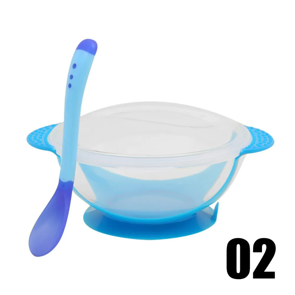 3Pcs/set Baby Learning Dishes With Suction Cup Kids Safety Dinnerware Set Assist Bowl Temperature Sensing Spoon Fork Tableware