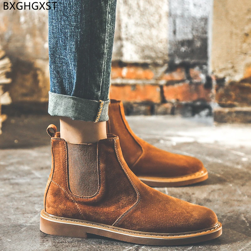 Botines marrones para hombre, de marca de lujo, botas Chelsea, de cuero, botas para hombre - AliExpress