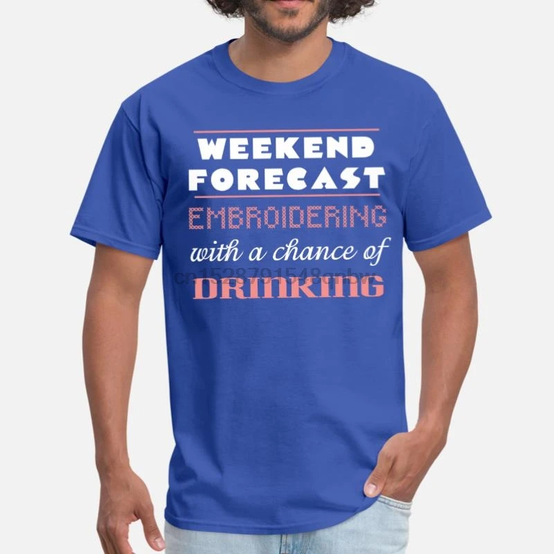 Трикотажная вышитая футболка с надписью Weekend Forecast мужская женская черная юмором