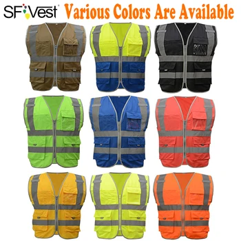 

High Visibility Waistcoat Reflective Safety Vest Mens Construction Worker Night Runner Cyclist 9 Colors Company Logo Print