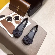 Осенняя женская обувь; новые тонкие туфли с закрытым носком в Корейском стиле с квадратным носком и бантом для беременных женщин; женские балетки на плоской подошве