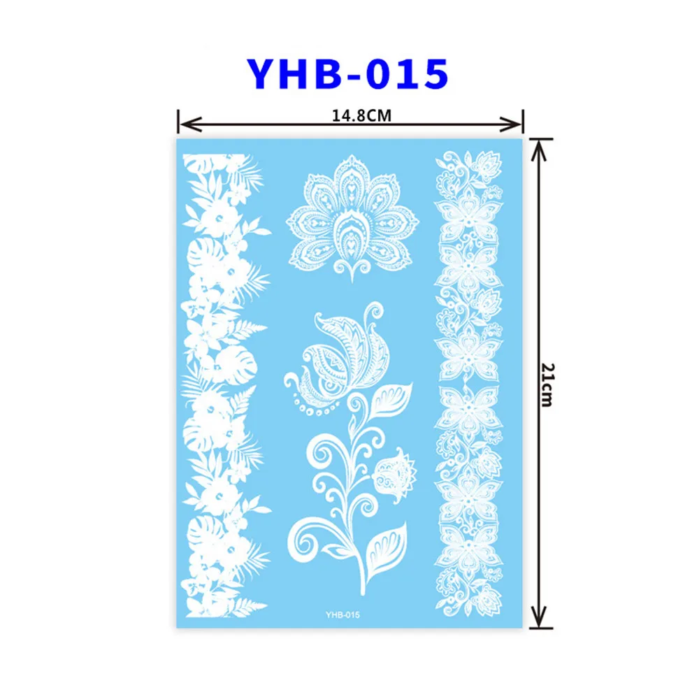 Хна для росписи мехенди кружевные тату-наклейки колье из белого кружева цветок левая временная татуировка наклейка роспись по телу водонепроницаемый для свадьбы - Цвет: YHB-015
