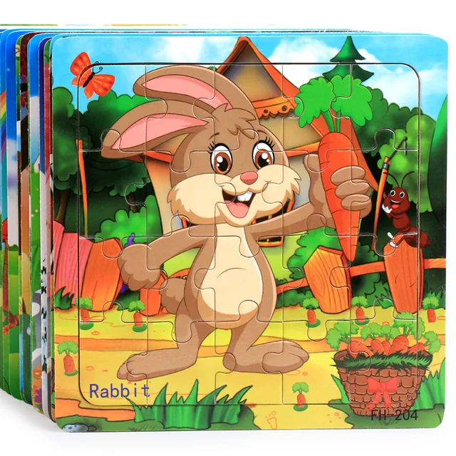Hot Sale 9/20 Slice Kids Puzzle Toy Animals and Vehicle Wooden Puzzles Jigsaw Baby Educational Learning Toys for Children Gift 2