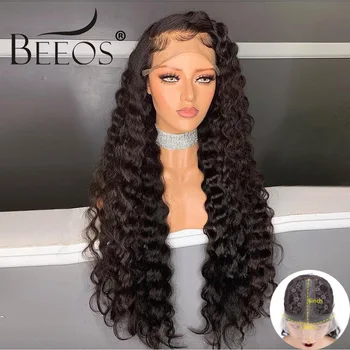 

Beeos Deep Wave Natural Color T Part Lace Front Wigs Brazilian Remy Human For Women Pre Plucked With Baby Hair Bleached Knots