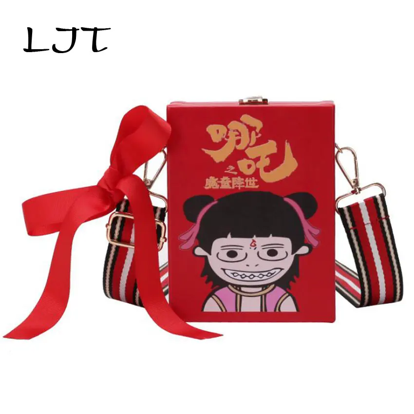 

LJT NeZha Printed Mobile Phone Bag Handbags 2019 Cute Funny Fashion Messenger Bag Women Cartoon Box Designer Bag borsa donna