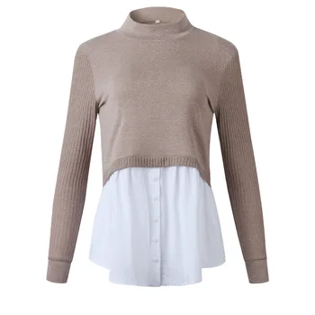 

Autumn Winter Sweaters&Jumpers Sexy Split Long Sleeve Button Women's Sweater Casual Patchwork Thick Knitted Pullovers Female Top