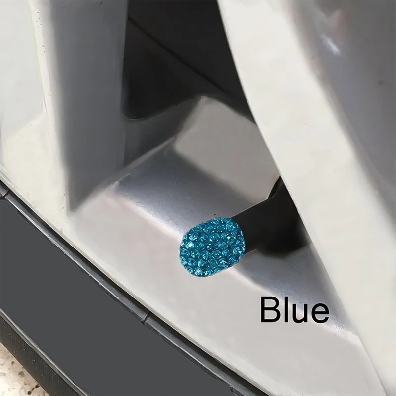 4Pcs/Lot Soft Clay Rhinestone Car Tire Valve Caps Diamond Shining Dustproof Caps Car Accessories - Цвет: Blue