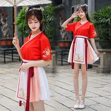 Женский японский костюм JK с коротким рукавом, кимоно юката, Модные Топы+ юбка, традиционная одежда, Китайская Одежда для танцев Hanfu