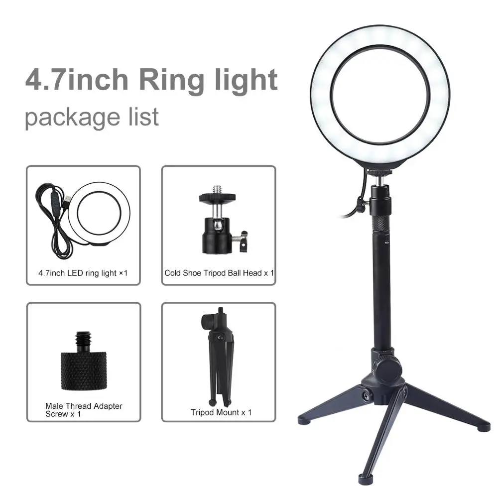 YouTube JBAG Photography Dimmable LED Selfie Ring Light Vlog Video Photography Lights+Desktop Tripod Holder+Cold Shoe Tripod Ball Head