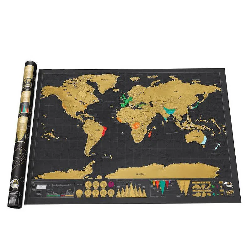 

Black Gold Deluxe Scratch-Coated Map Personalized Travel Poster Scratch Off World Map Mini Maps for Home Office Wall Sticker Dec